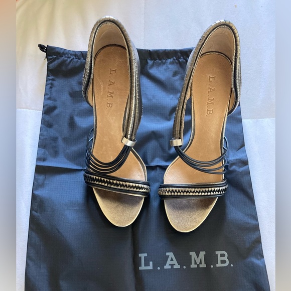 L.A.M.B. Karoline Gunmetal Leather Women’s High Heel Sandals - Picture 8 of 14